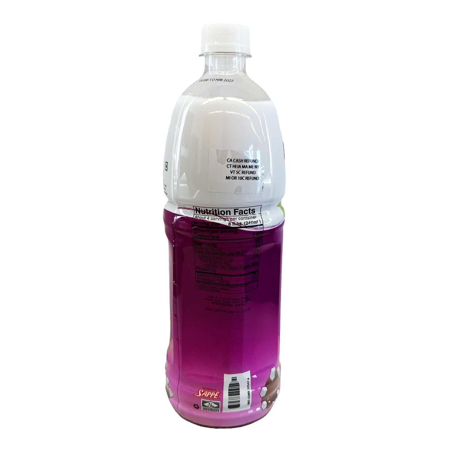 Back graphic image of Mogu Mogu Grape Juice With Nata De Coco 33.8oz (1000ml)