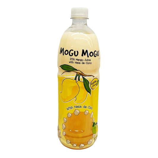 Front graphic image of Mogu Mogu Mango Juice with Nata De Coco 33.8oz (1000ml)
