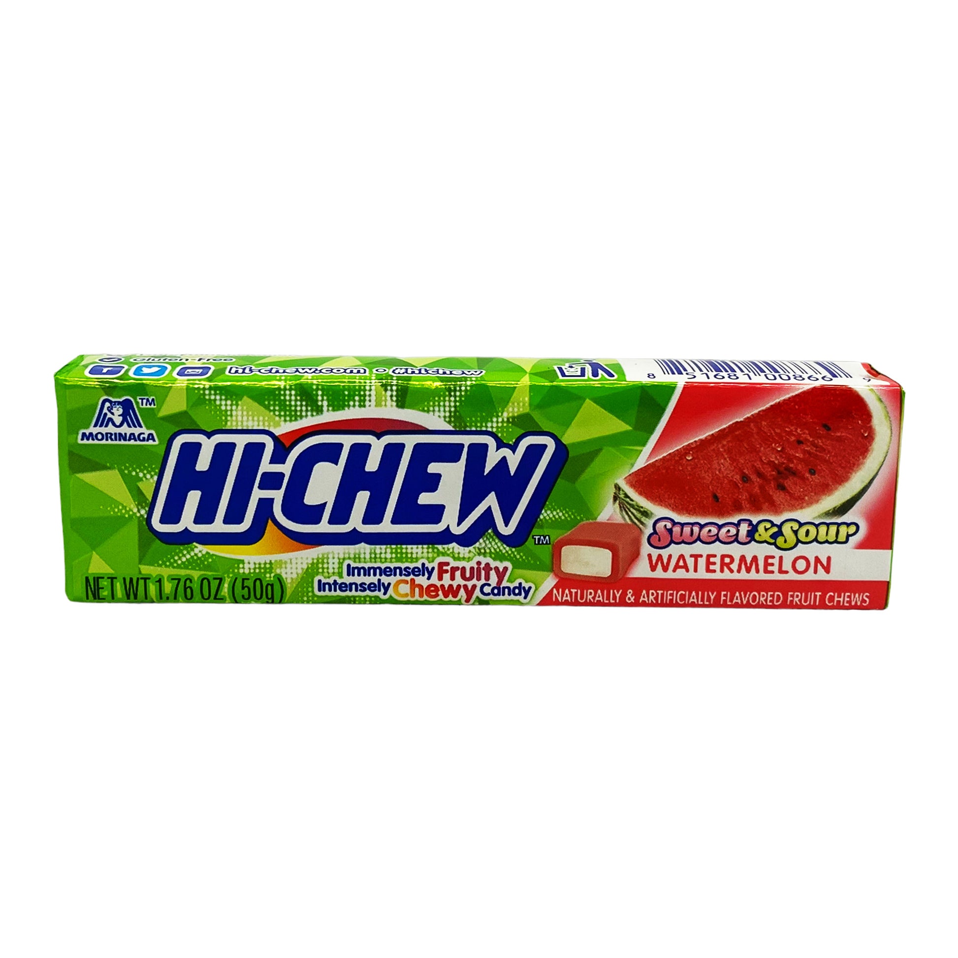 Front graphic view of Morinaga Hi-Chew Chewy Candy - Sweet & Sour Watermelon Flavor 1.76oz