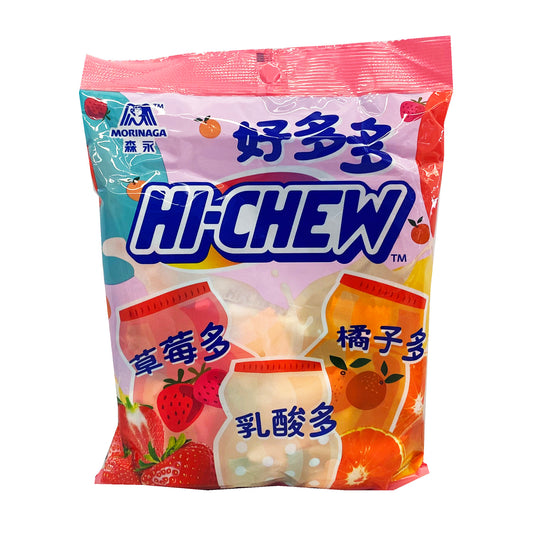 Front graphic image of Morinaga Hi-Chew Chewy Candy Mixed - Strawberry Yogurt, Yogurt, Orange Yogurt 3.88oz (110g)