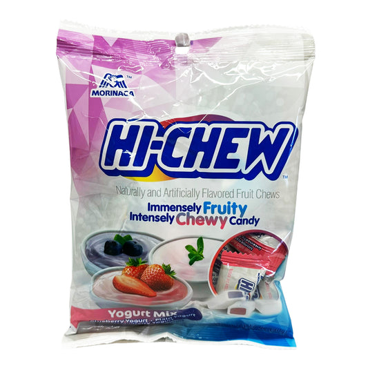 Front graphic image of Morinaga Hi-Chew Chewy Candy Yogurt Mix - Blueberry Yogurt, Plain Yogurt, Strawberry Yogurt 3.17oz