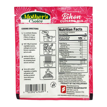 Back graphic image of Mother's Choice Rice Sticks Sauce Mix - Bihon Cuisado Mix 1.4oz (40g)