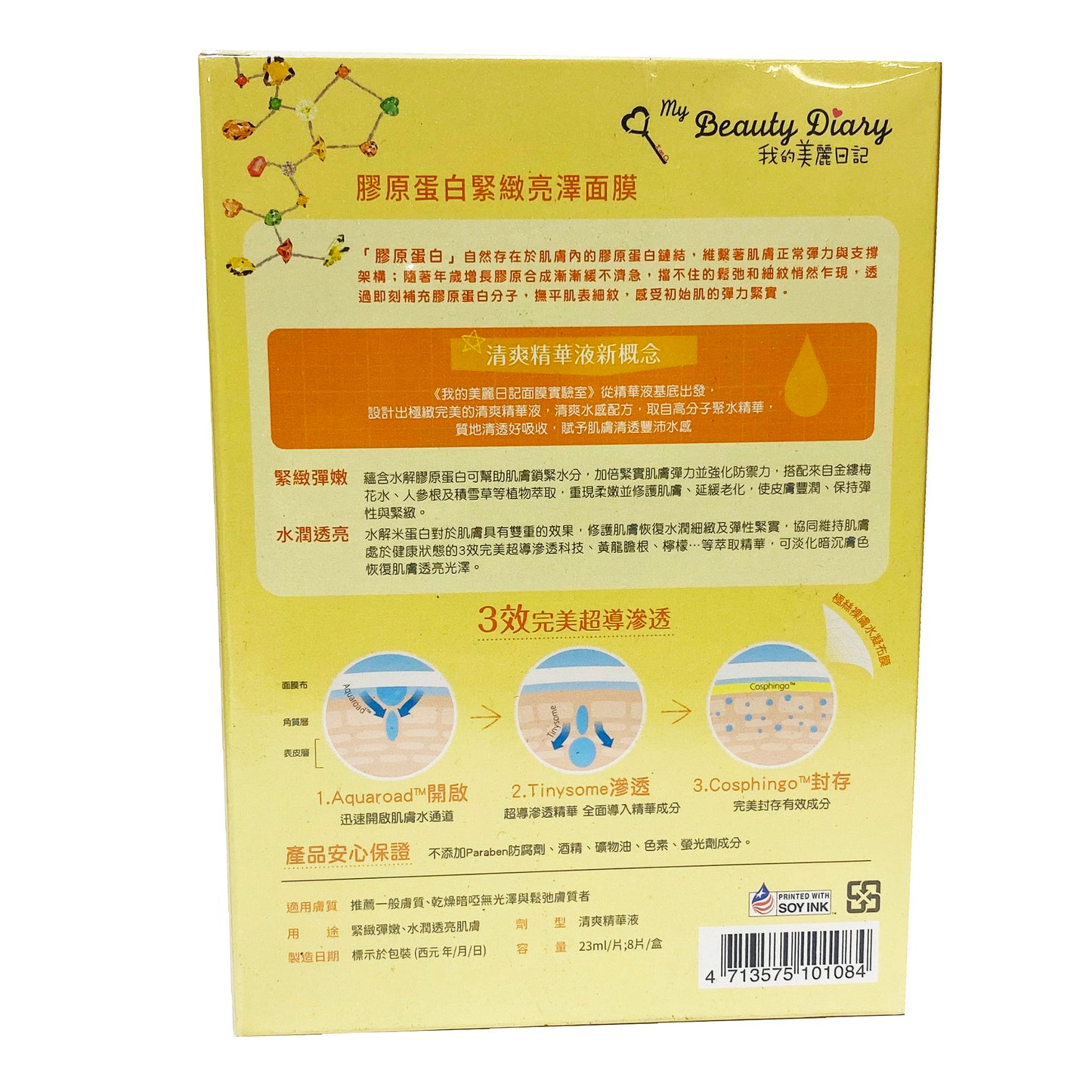 Back graphic view of My Beauty Diary Collagen Firming Mask 6.16oz