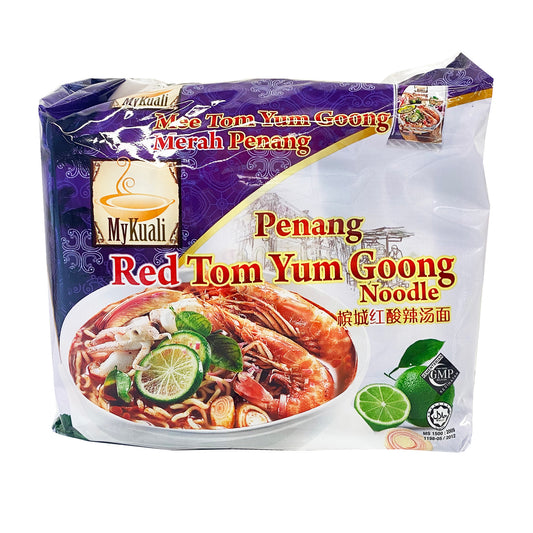 Front graphic image of MyKuali Penang Red Tom Yum Goong Noodle 4 Pack 14.82oz