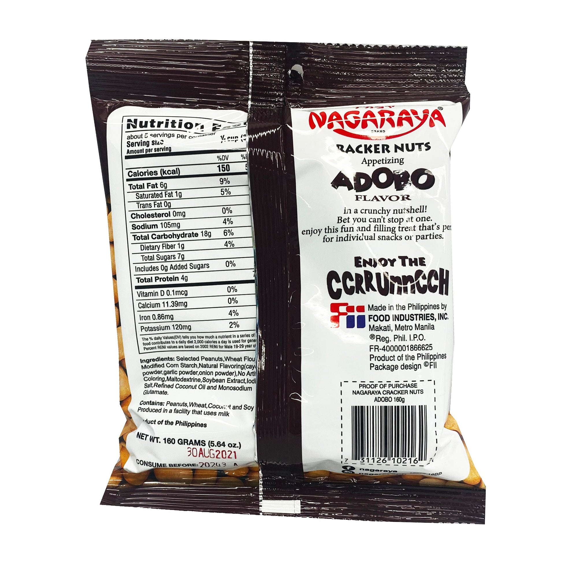 Back graphic image of Nagaraya Cracker Nuts Adobo Flavor 5.64oz