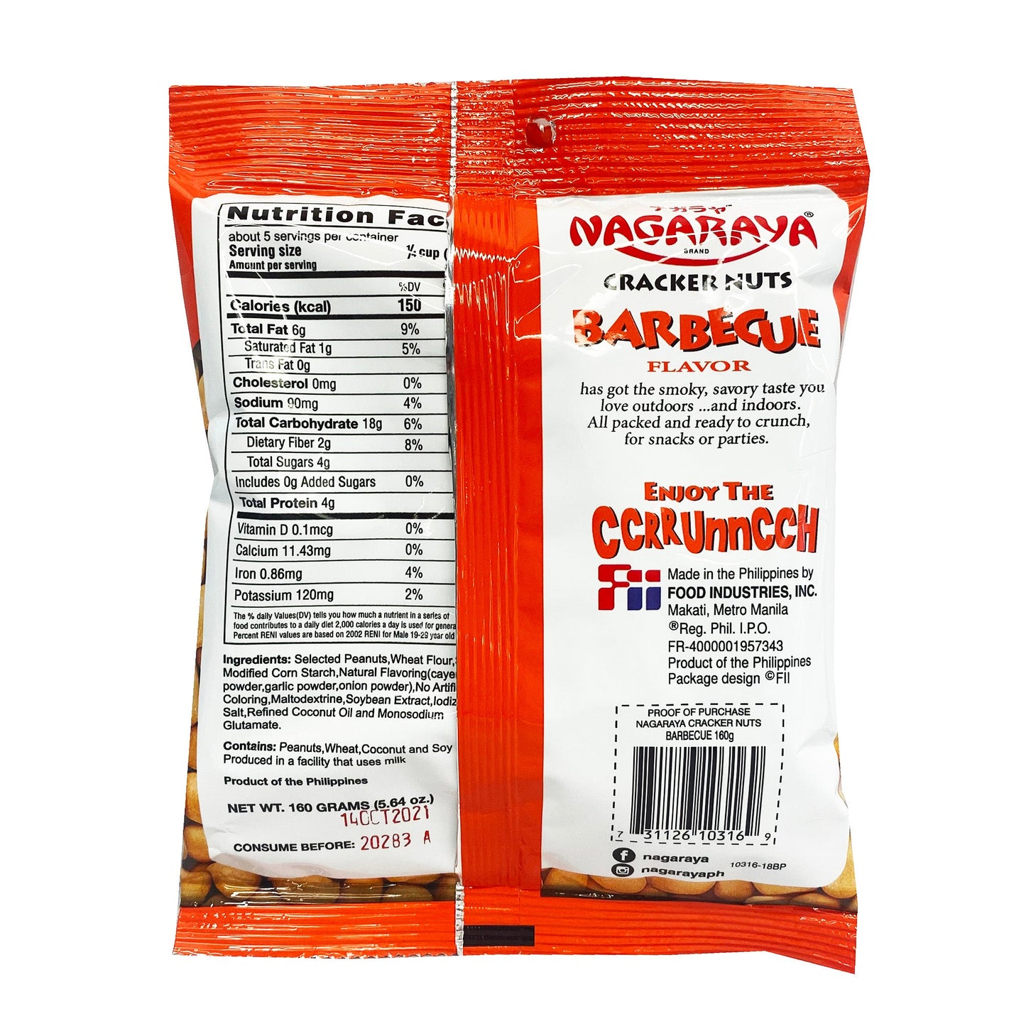 Back graphic image of Nagaraya Cracker Nuts Barbeque Flavor 5.64oz