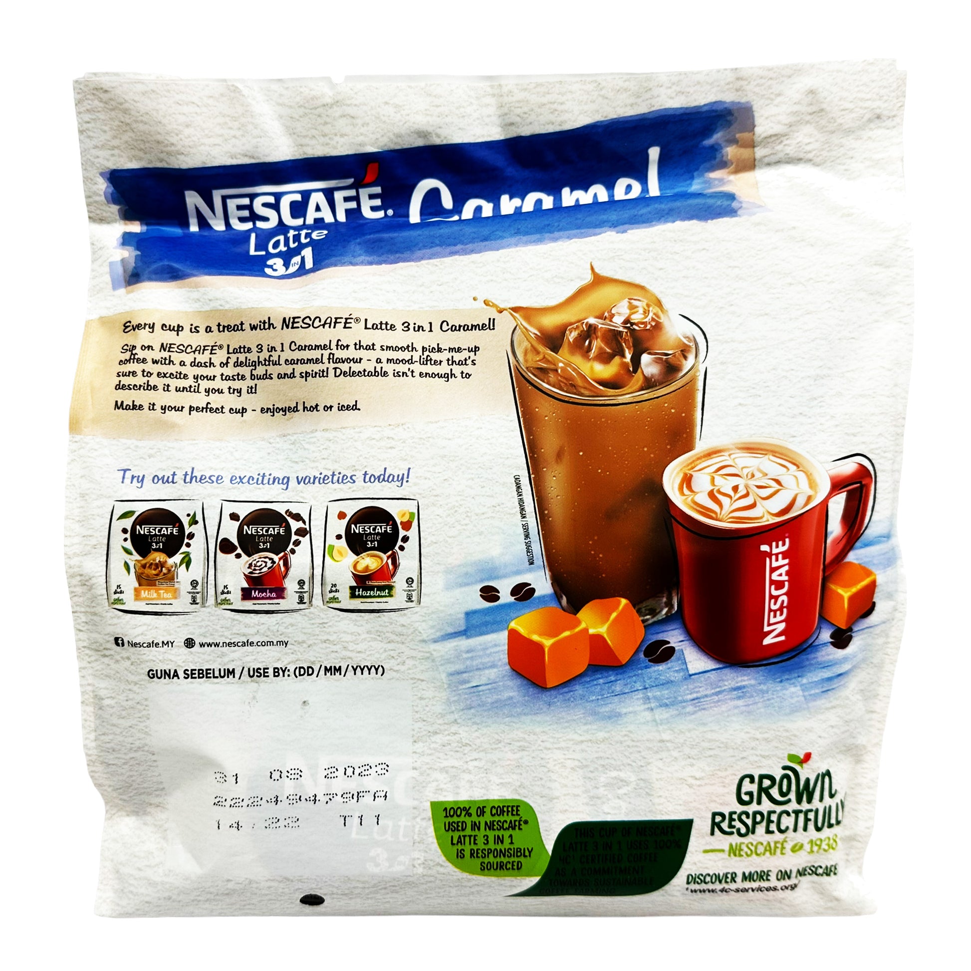 Back graphic image of Nescafe Caramel Latte 17.63oz (500g)