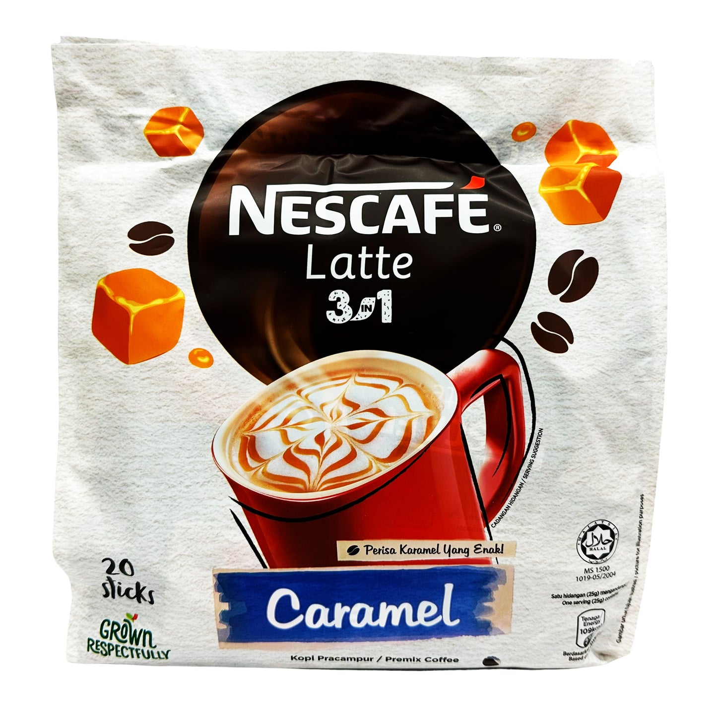 Front graphic image of Nescafe Caramel Latte 17.63oz (500g)