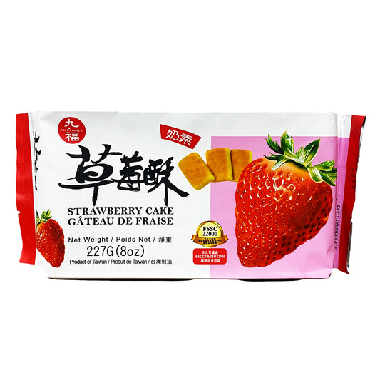 Front graphic image of Nice Choice Strawberry Cake 8oz - 九福 奶素草莓酥 8oz