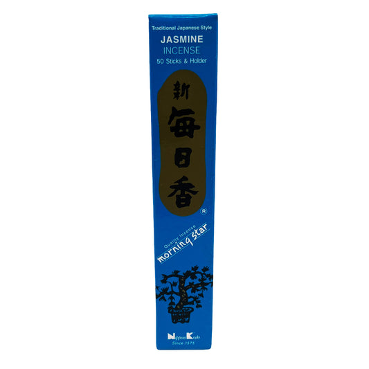 Front graphic view of Nippon Kodo Morning Star Traditional Japanese Style Incense With Holder - Jasmine (50 Sticks) 