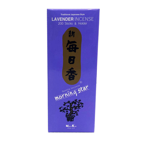 Front graphic view of Nippon Kodo Morning Star Traditional Japanese Style Incense With Holder - Lavender (200 Sticks)