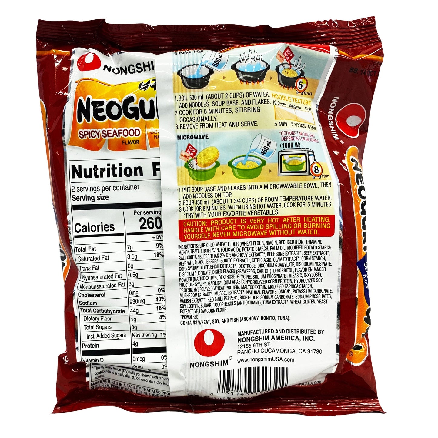 Back graphic image of Nongshim Neoguri Spicy Seafood Flavor 4.2oz