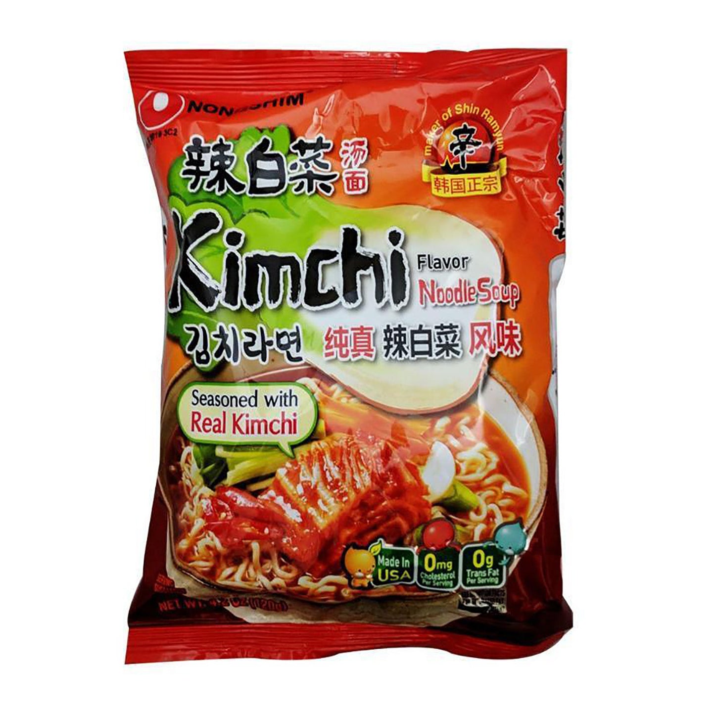 Front graphic image of Nongshim Noodle Soup Kimchi Flavor Ramen 4.2oz