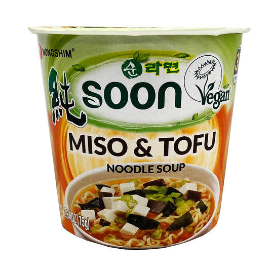 Front graphic image of Nongshim Soon Miso & Tofu Veggie Noodle Soup 2.64oz (75g)