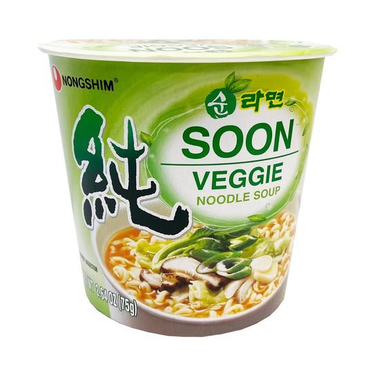 Front graphic image of Nongshim Soon Veggie Noodle Soup 2.64oz (75g)