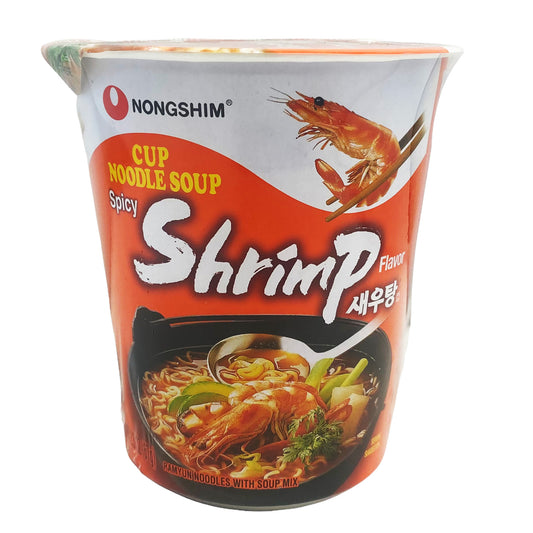 Front graphic image of Nongshim Spicy Shrimp Flavor Cup Noodle Soup 2.3oz