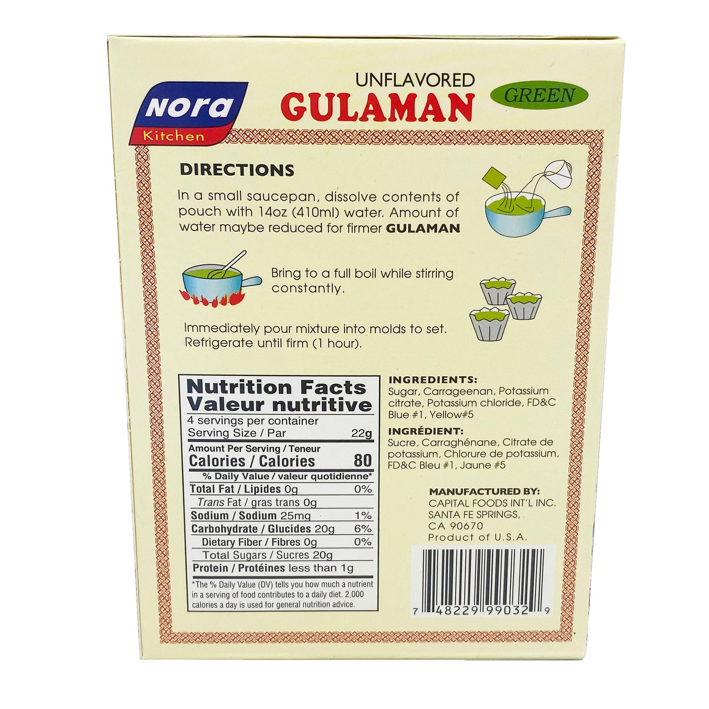Back graphic image of Nora Kitchen Unflavored Gulaman - Green 3.17oz