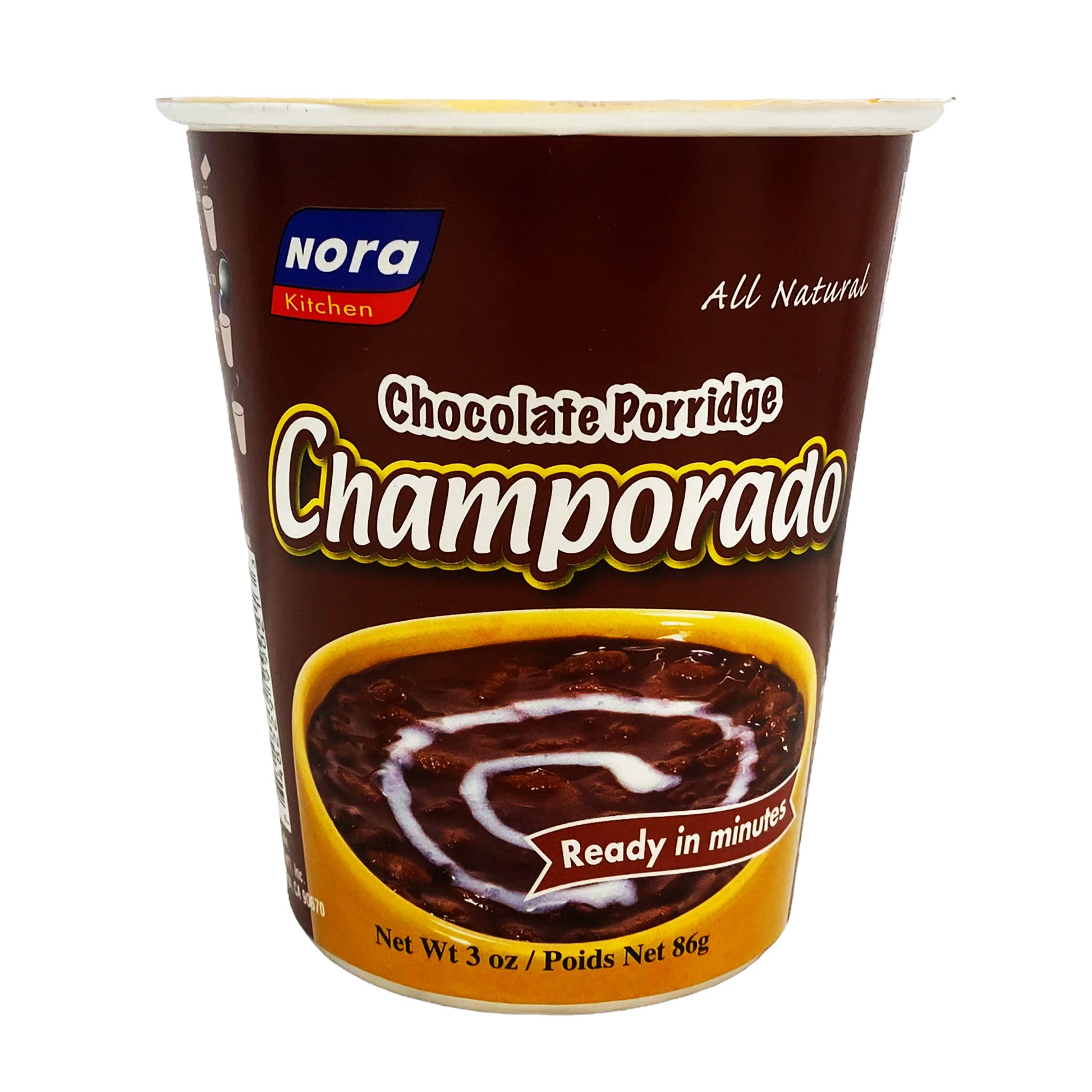 Front graphic view of Nora Kitchen Chocolate Rice Porridge - Champorado 3.17oz