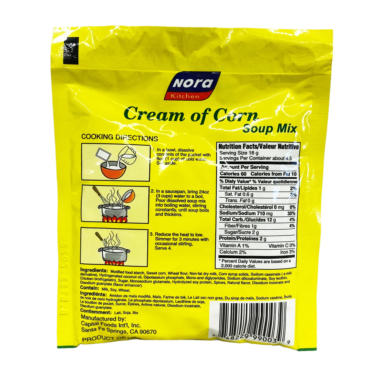 Back graphic view of Nora Kitchen Soup Mix - Cream Of Corn 2.82oz