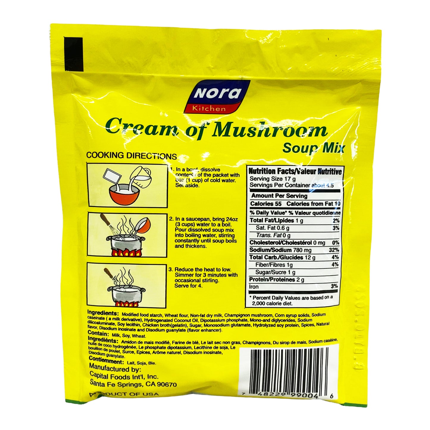 Back graphic view of Nora Kitchen Soup Mix - Cream Of Mushroom 2.68oz