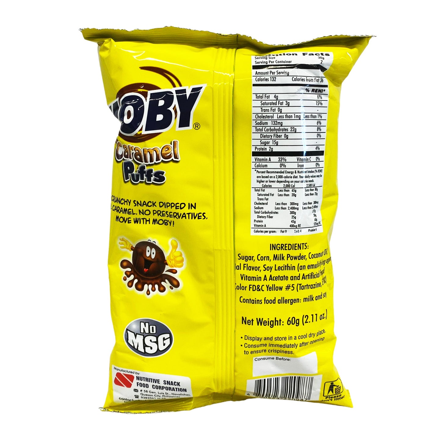 Back graphic view of Nutri Snack Moby Caramel Puffs 2.11oz
