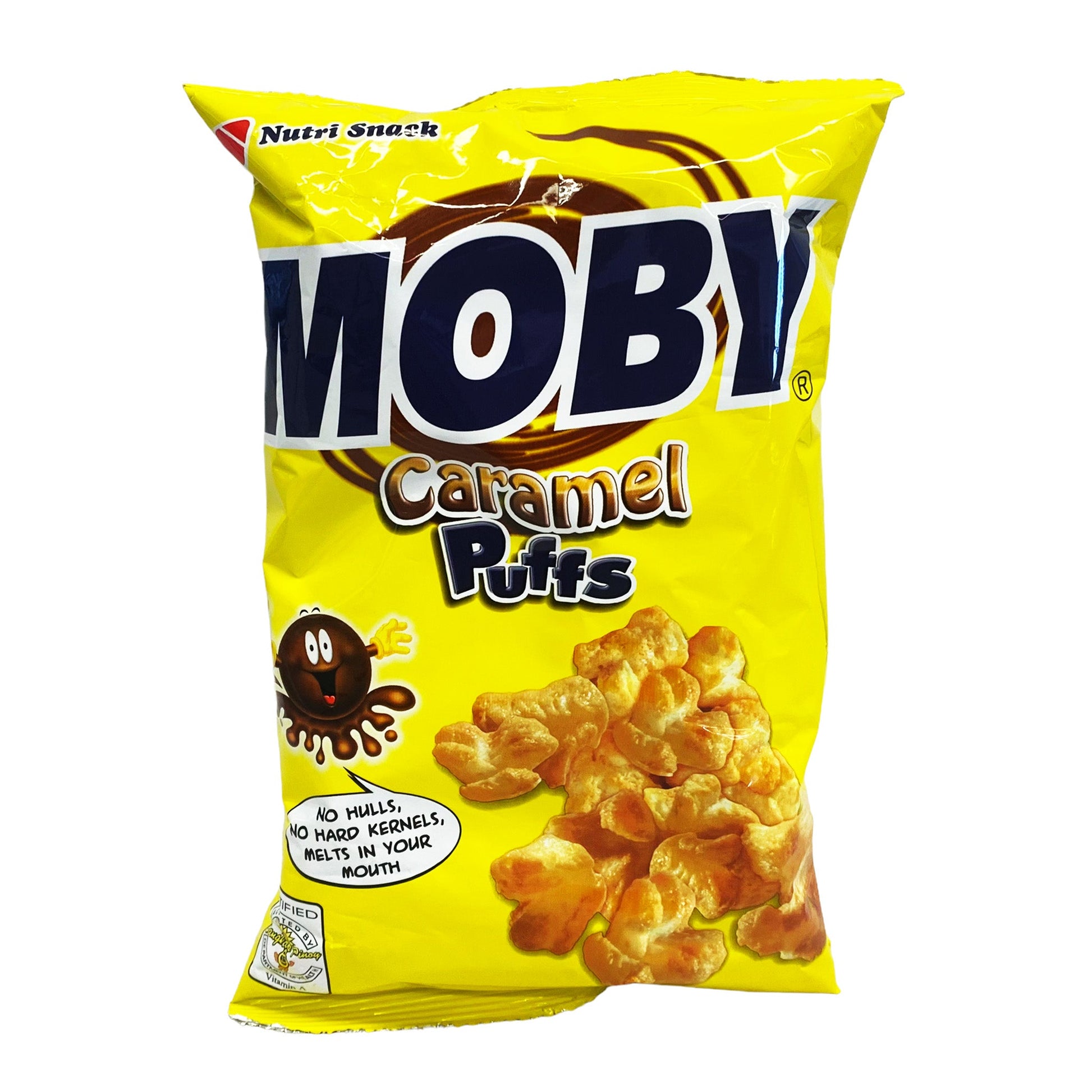 Front graphic view of Nutri Snack Moby Caramel Puffs 2.11oz