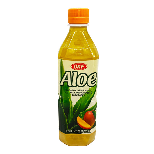 Front graphic image of OKF Aloe Vera Drink - Mango Flavor 16.9oz (500ml) 