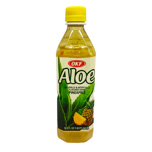 Front graphic image of OKF Aloe Vera Drink - Pineapple Flavor 16.9oz (500ml) 