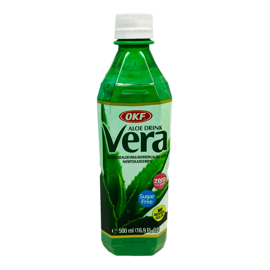 Front graphic image of OKF Aloe Vera Drink - Sugar Free 16.9oz (500ml) 