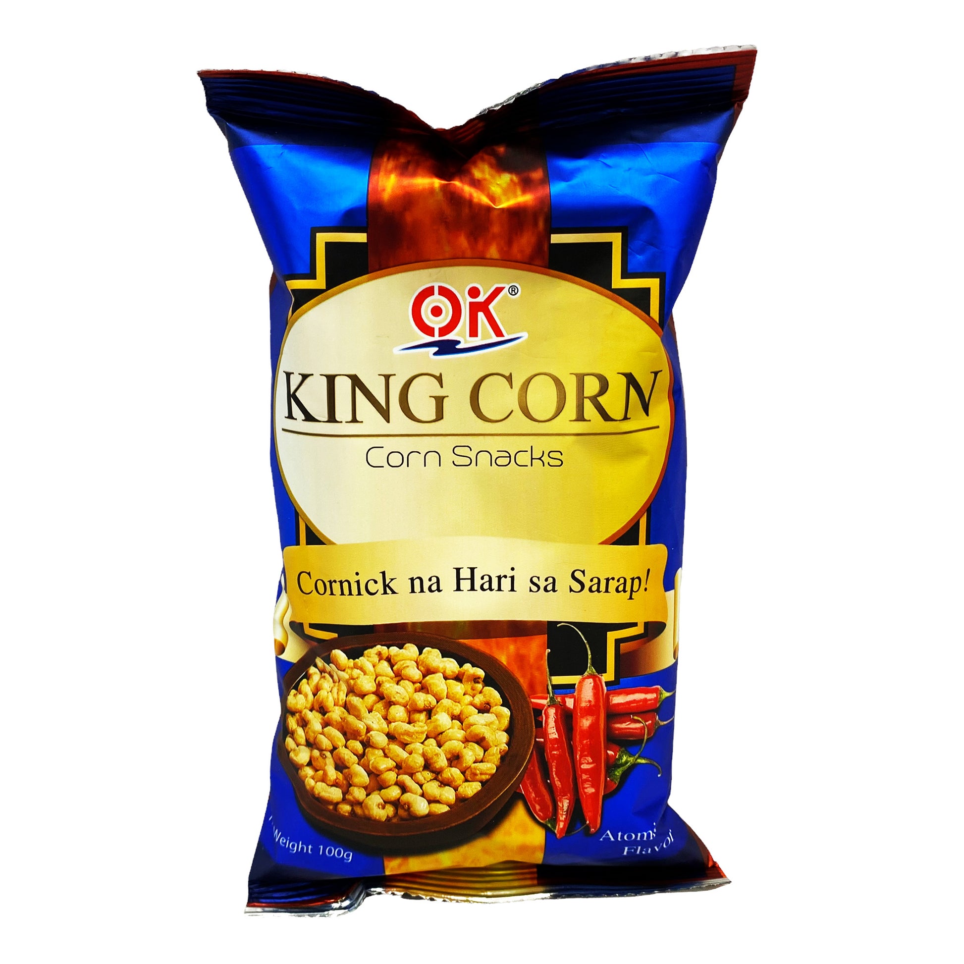 Front graphic image of OK King Corn Corn Snack - Atomic Hot Flavor 3.52oz (100g)