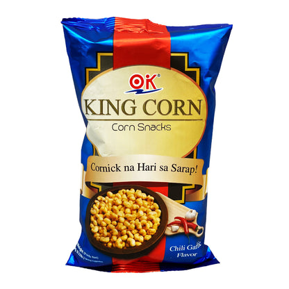 Front graphic image of OK King Corn Corn Snack - Chili Garlic Flavor 3.52oz (100g)