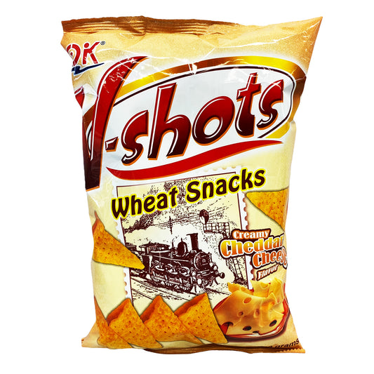 Front graphic image of OK V-Shots Wheat Snacks - Creamy Cheddar Cheese Flavor 3.52oz (100g)