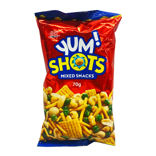 Front graphic image of OK Yum! Shots Mixed Snacks 2.46oz (70g)