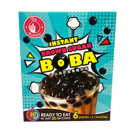 Front graphic image of O's Bubble Instant Brown Sugar Boba 6 Pack 12.7oz