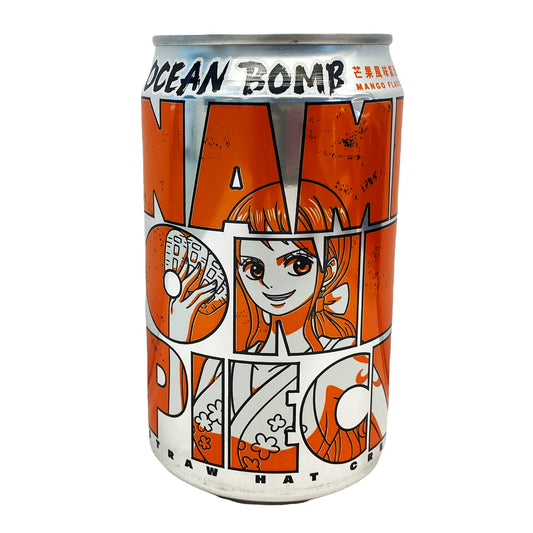 Front graphic image of Ocean Bomb One Piece Sparkling Water - Mango Flavor 11.1oz (330ml) - 海贼王 芒果气泡水 11.1oz (330ml)