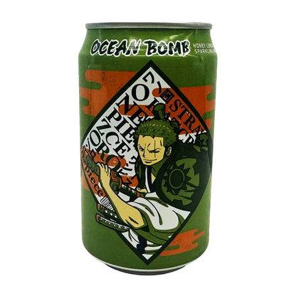 Front graphic image of Ocean Bomb One Piece Zoro Sparkling Water - Honey Lemon Flavor 11.1oz (330ml)