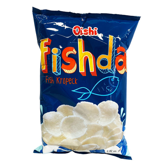 Front graphic view of Oishi Fishda Fish Kropek 2.82oz