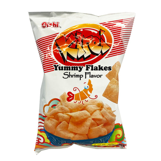 Front graphic image of Oishi Kirei Yummy Flakes Shrimp Flavor 2.12oz