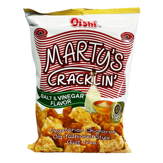 Front graphic view of Oishi Marty's Cracklin' - Salt & Vinegar Flavor 3.17oz
