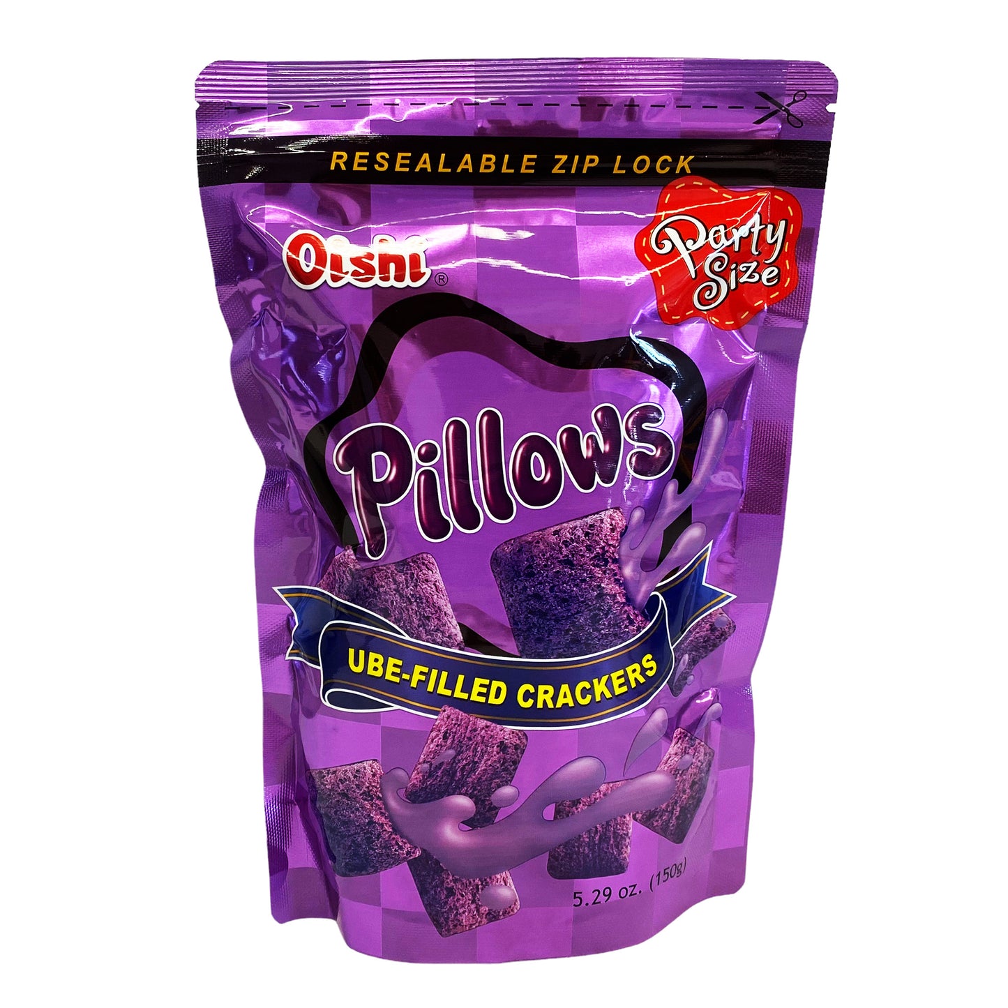 Front graphic view of Oishi Pillows Ube 5.29oz