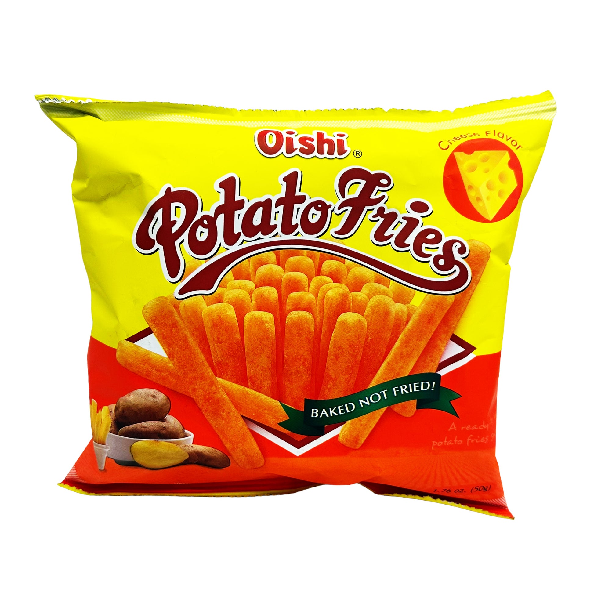 Front graphic image of Oishi Potato Fries - Cheese Flavor 1.76oz (50g)
