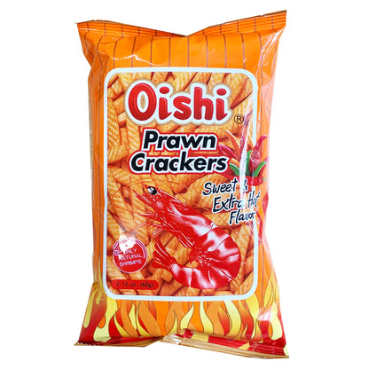 Front graphic image of Oishi Prawn Crackers Sweet And Extra Hot 2.12oz