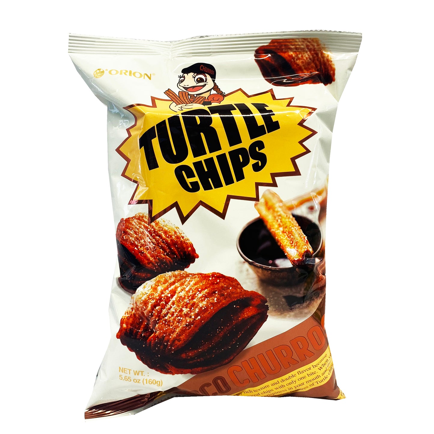 Front graphic image of Orion Turtle Chips - Choco Churros Flavor 5.65oz