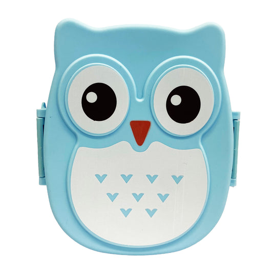 Front graphic view of Owl Lunch Box Set - Blue 6 X 5.5 X 2.5 Inches