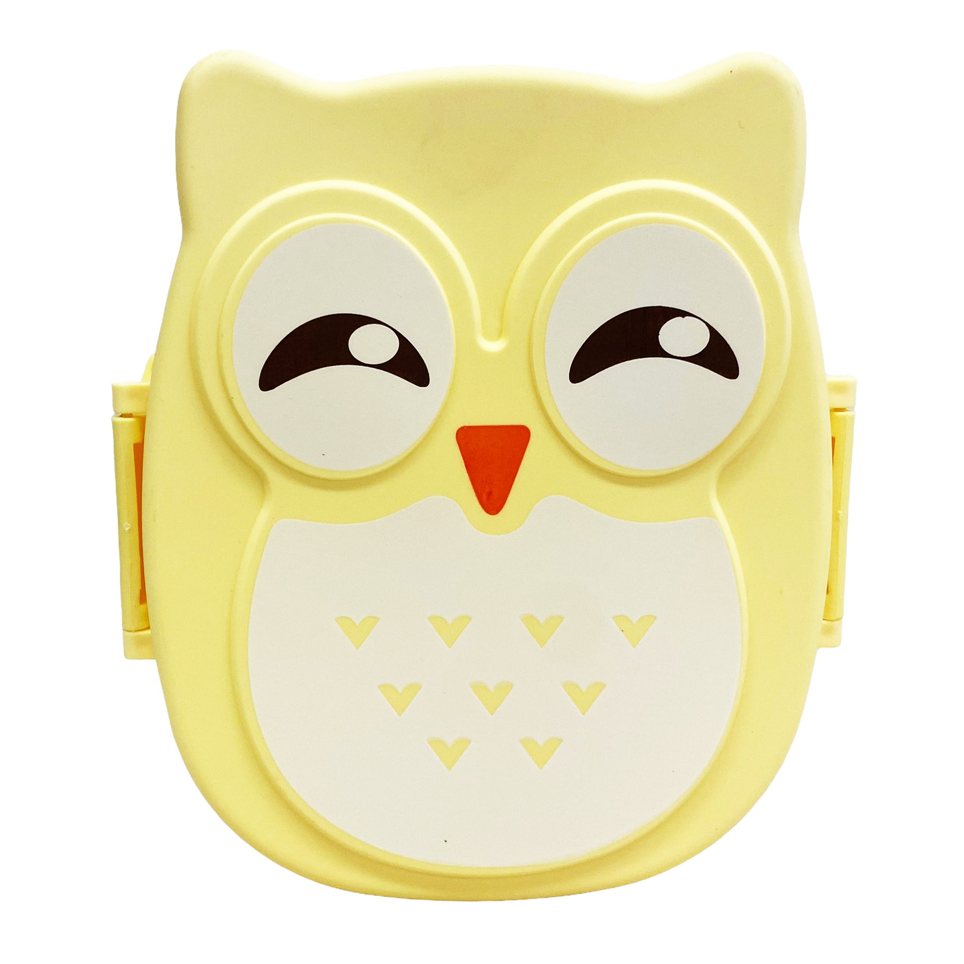Front graphic view of Owl Lunch Box Set - Yellow 6 X 5.5 X 2.5 Inches