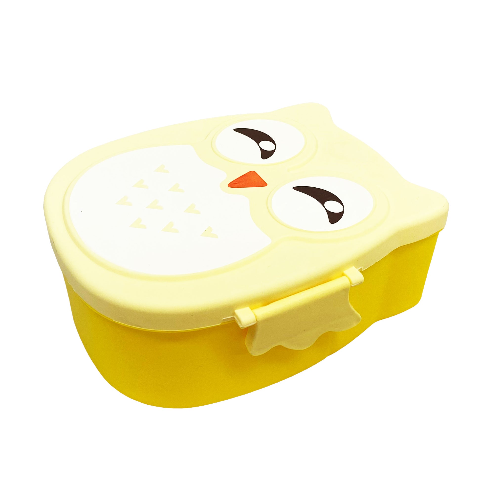 Side graphic view of Owl Lunch Box Set - Yellow 6 X 5.5 X 2.5 Inches