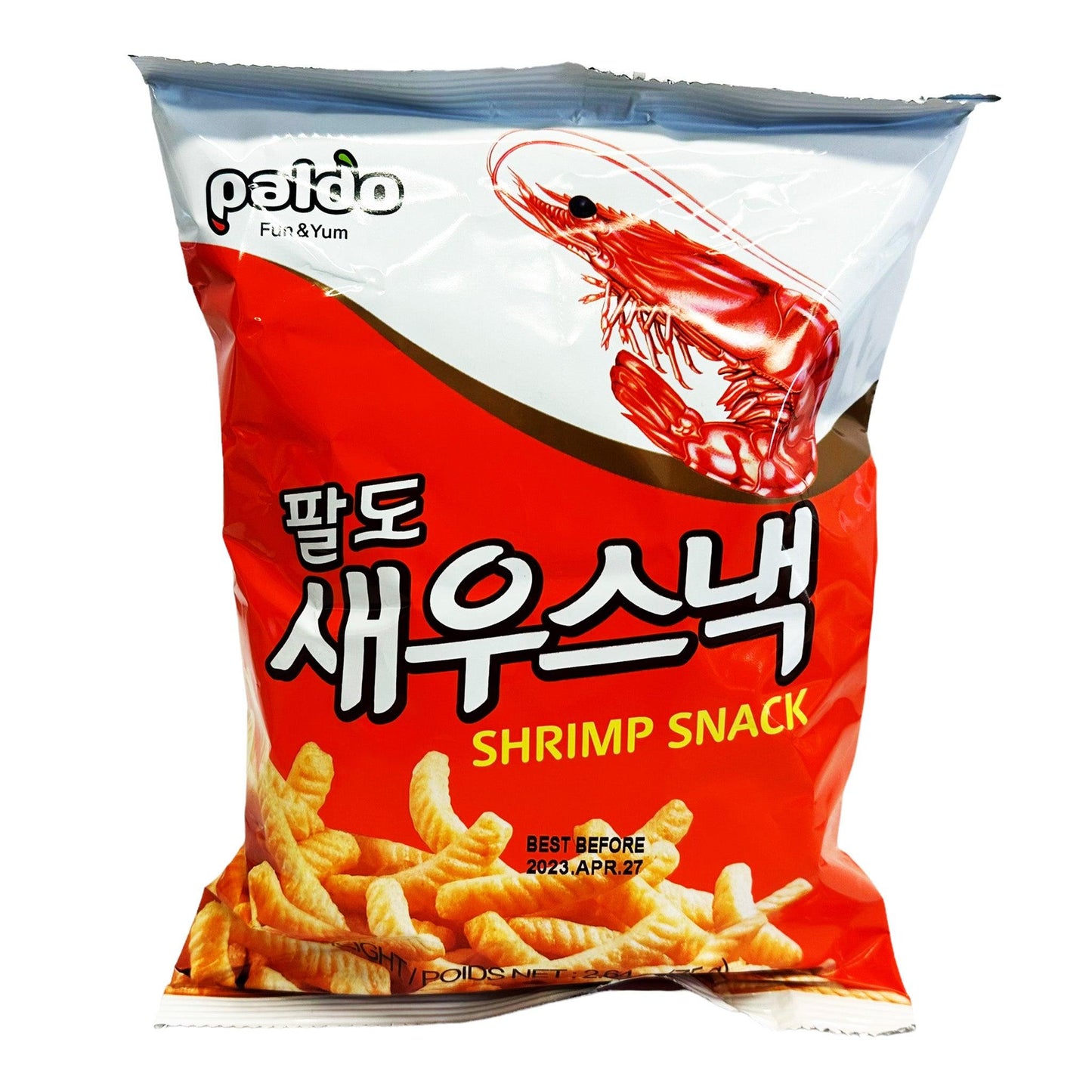 Front graphic image of Paldo Shrimp Flavored Snack 2.64oz
