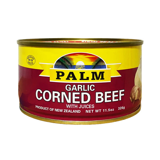 Front graphic view of Palm Corned Beef - Garlic Flavor 11.5oz