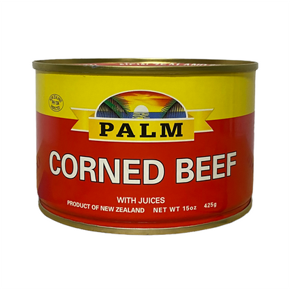 Front graphic view of Palm Corned Beef 15oz