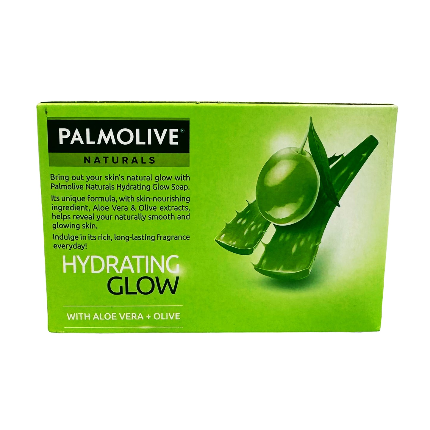 Back graphic image of Palmolive Naturals Soap - Naturals Hydrating Glow With Aloe Vera & Olive 4.05oz (115g)